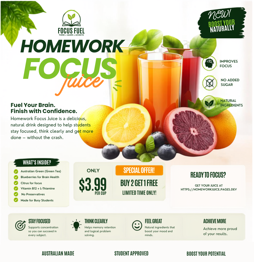 Focus Fuel Homework Focus Juice advertisement